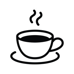 Simple hand drawn illustration of a steaming cup of coffee on a saucer