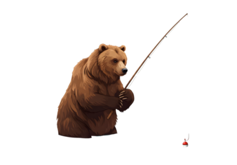 Pixelated Brown Bear Fishing Isolated Illustration With Transparent Background
