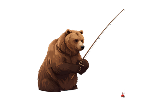 Pixelated Brown Bear Fishing Isolated Illustration With Transparent Background