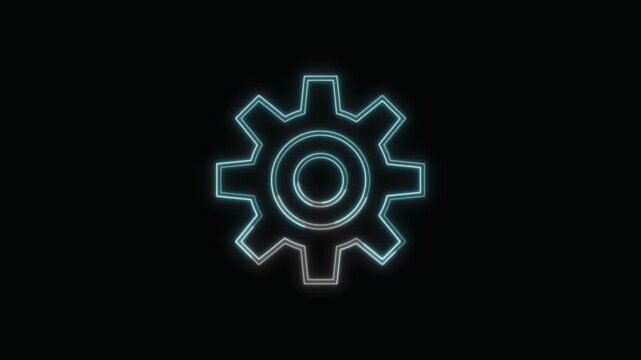  Gear Icon Neon Seamless Loop 4K with Black Background Animated Promotional Typography for Video Editing
