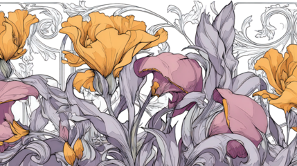 Orange and Purple Flowers on Black Background