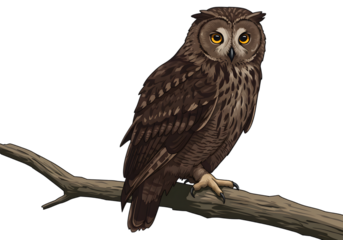 Pixelated Brown Owl Perched On Branch With Transparent Background