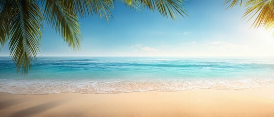 The Beautiful Beach with Palm Trees Under a Clear Blue Sky