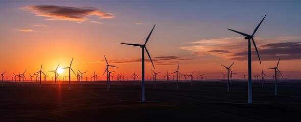 Wind Turbines at Sunset Horizon