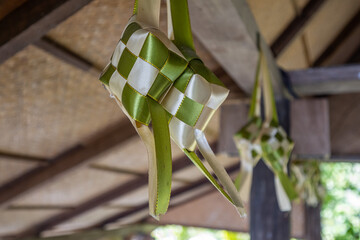 Ketupats hanging from beams as decoration in Malaysia