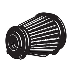 Black and white silhouette of motorbike air filter vector icon on white background