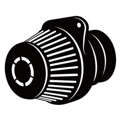 Black and white silhouette of motorbike air filter vector icon on white background