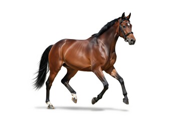 Fototapeta premium Bay stallion run gallop isolated on white background