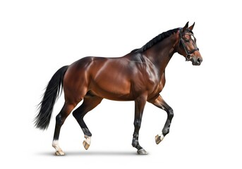 Obraz premium Bay stallion run gallop isolated on white background