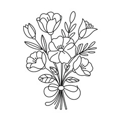 Elegant hand drawn sketch of a romantic floral bouquet with a bow