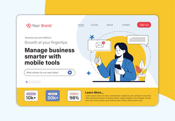 Mobile Business Management and Communication Web Template Collection Featuring smartphones, chat bubbles, messages, emails, and approval icons — ideal for websites, landing pages, remote work platform