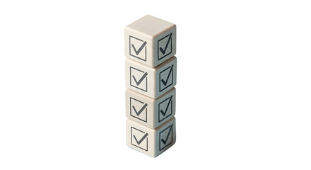 Approval checklist complete, stacked wooden blocks with checkmarks for tasks completed