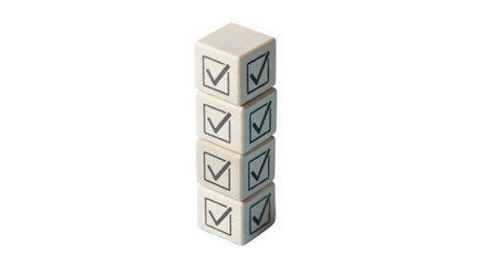 Approval checklist complete, stacked wooden blocks with checkmarks for tasks completed