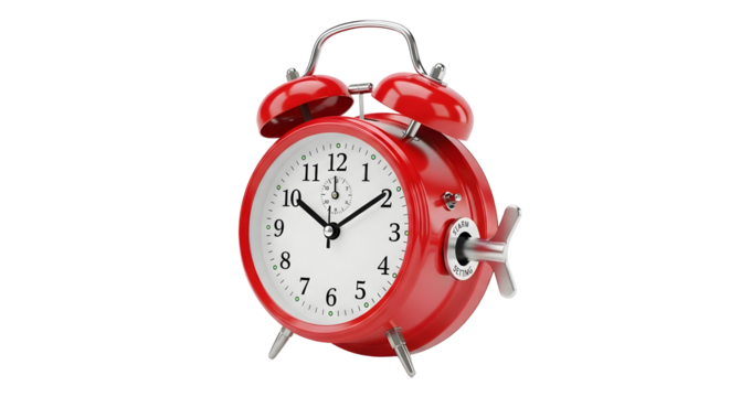 Vintage red alarm clock ticking away, perfect for time management and deadlines reminders