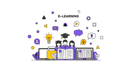 Modern illustration portraying interactive and engaging collaborative education