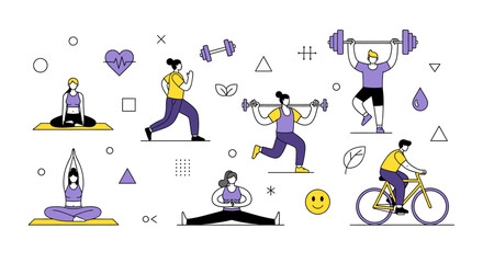 Diverse fitness activities illustration showcasing a healthy and active