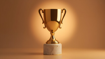 Minimal golden trophy isolated on white background, symbolizing success, leadership, and business achievement.