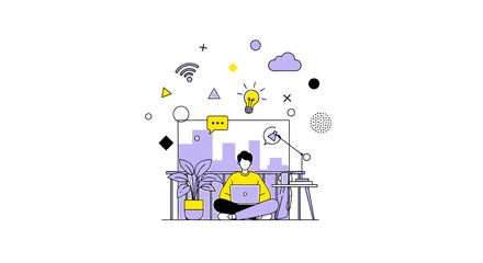 Remote productivity workspace illustration fostering creativity and innovation