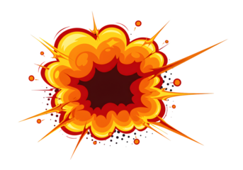 Pixelated Explosion Illustration with Orange Flames on Black Background