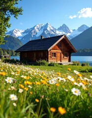 Picturesque mountain chalet by a lake