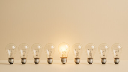 Bright Idea Banner — One Lit Bulb in a Row, Clean Minimal 16:9 with Copy Space