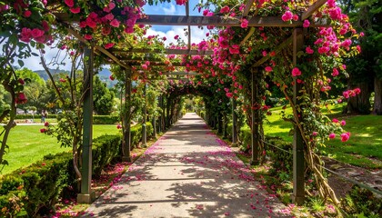 Fototapeta premium A pathway lined with vibrant pink roses