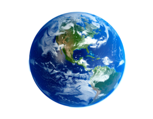 Planet Earth, shown as a vivid blue sphere, isolated on a clean white background, representing nature, life, oceans, continents, environment, science, geography, space, ecology, beauty, knowledge, fut