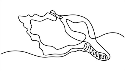 Continuous one line drawing of conch snail shell. Marine animal concept continuous line art. Conch snail seashell in simple linear style. Editable stroke. Marine animal concept continuous line art.