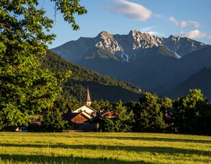 Picturesque mountain village at sunset