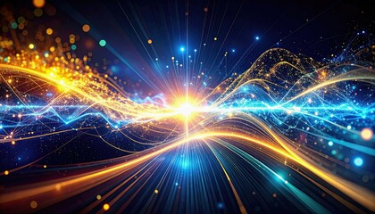 Obraz premium A vibrant abstract depiction of light waves and energy, showcasing dynamic colors and patterns that evoke a sense of movement and innovation.