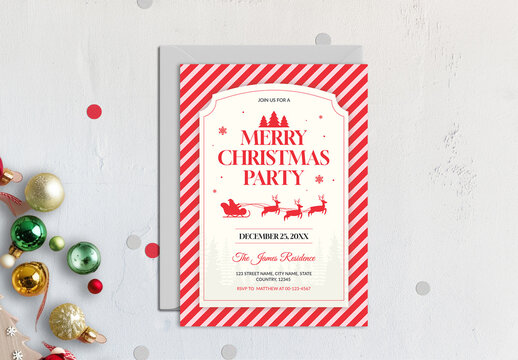 Merry Christmas Party Invitation Card Template 