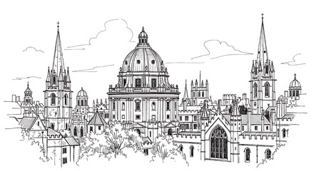 Fototapeta premium Sketch of St. Stephen's Basilica in Budapest, Hungary. A detailed hand-drawn black and white illustration of the famous neoclassical church.