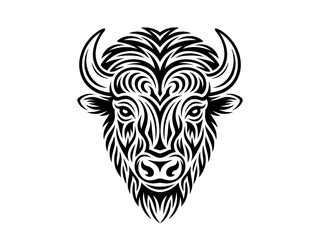 Fototapeta premium Majestic Bison Head in Intricate Tribal Tattoo Style A Symbol of Strength and Resilience Represented with Bold Black and White Lines