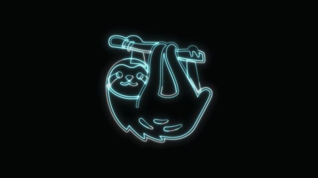 Sloth Icon Neon Seamless Loop 4K with Black Background Animated Promotional Typography for Video Editing