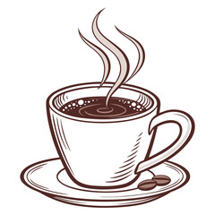 Hand-drawn illustration of a fresh aromatic steaming coffee cup