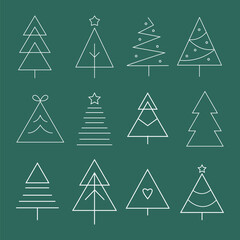 Obraz premium Minimal Geometric Christmas Tree Vector Set. Modern Holiday Icons