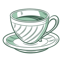 Hand-drawn vintage teacup and saucer for a relaxing beverage