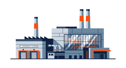 Stylized depiction of an industrial facility with varied architectural
