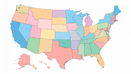 Vector map of USA with separated states in modern pastel color palette. Great for infographic, data visualization, education, and business presentations.