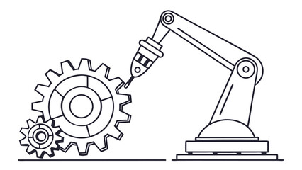 Obraz premium Robotic arm assembling gears in industrial manufacturing process.