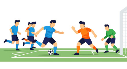 Fototapeta premium Dynamic vector illustration showcasing a vibrant soccer match in full swing