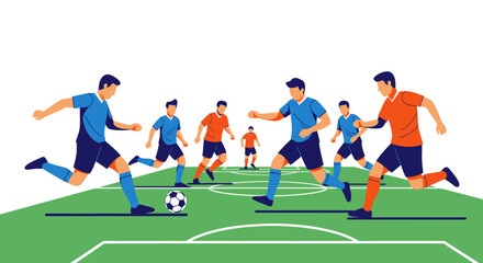 Fototapeta premium Dynamic vector depiction of soccer players competing on the verdant field turf