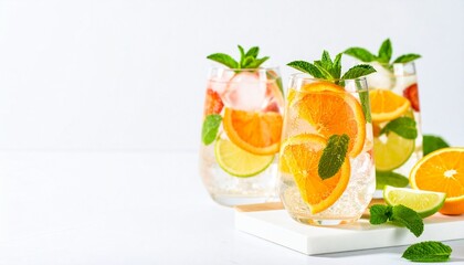 Fototapeta premium Refreshing Citrus & Mint Infused Sparkling Water: Summer Beverage Photography