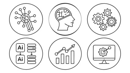 Artificial intelligence and machine learning concept icons for business.