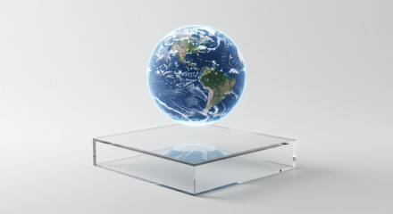 Holographic Earth Globe on Transparent Display Stand Futuristic Technology Concept