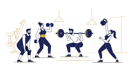 Fototapeta premium People engaging in weightlifting and fitness activities at the training center