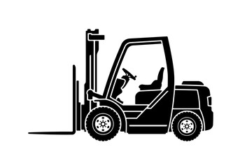 black and white forklift icon without background
