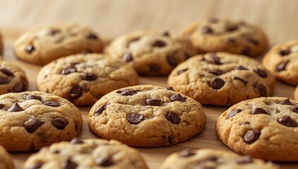 Chocolate chip cookies in close-up. Sweet background. 
