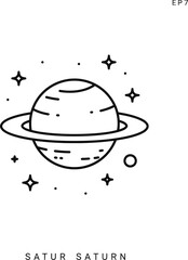 Whimsical line art of Saturn with twinkling stars, perfect for educational or creative projects.