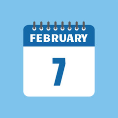 february 7 calendar icon Vector page month design
